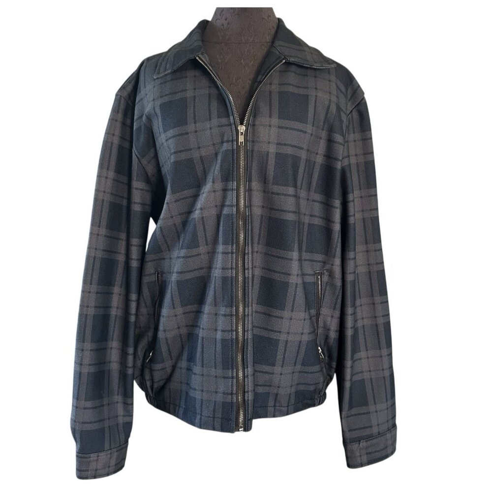 Craft + Flow Men’s Large Black Gray Plaid Windbreaker Zip Jacket Coat Pockets